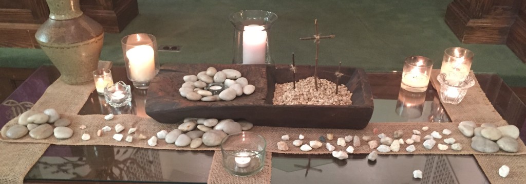 At the Elizabeth Communities of Faith service today, worshippers were handed a stone and asked to think about it as a burden they carry. Later in the service, many brought their "burdens" forward to lay down at the cross. What burden are you carrying? Have you carried it long enough?